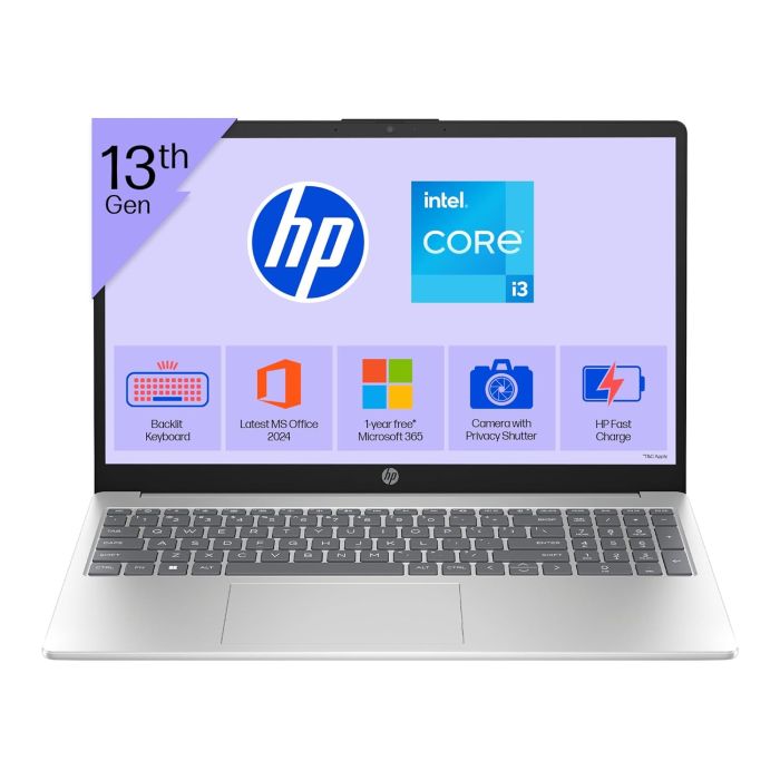 HP 15, 13th Gen Intel Core i3-1315U Laptop (8GB DDR4,512GB SSD) Anti-Glare, Micro-Edge,15.6'' FHD, Backlit KB,Win11,M365 Basic(1yr),Office Home24, Silver,1.59kg, FHD Camera w/Privacy Shutter