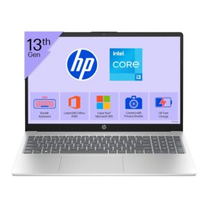 HP 15, 13th Gen Intel Core i3-1315U Laptop (8GB DDR4,512GB SSD) Anti-Glare, Micro-Edge,15.6'' FHD, Backlit KB,Win11,M365 Basic(1yr),Office Home24, Silver,1.59kg, FHD Camera w/Privacy Shutter