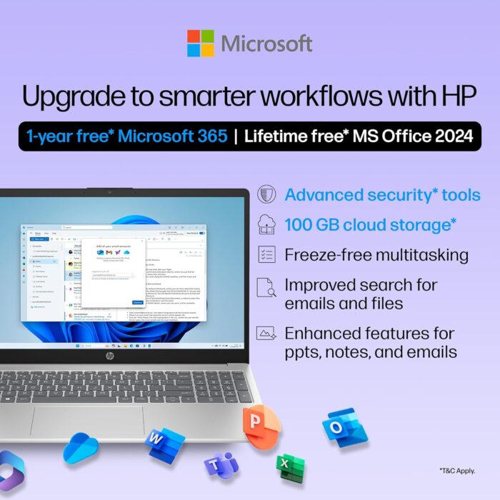 HP 15, 13th Gen Intel Core i3-1315U Laptop (8GB DDR4,512GB SSD) Anti-Glare, Micro-Edge,15.6'' FHD, Backlit KB,Win11,M365 Basic(1yr),Office Home24, Silver,1.59kg, FHD Camera w/Privacy Shutter - Image 4
