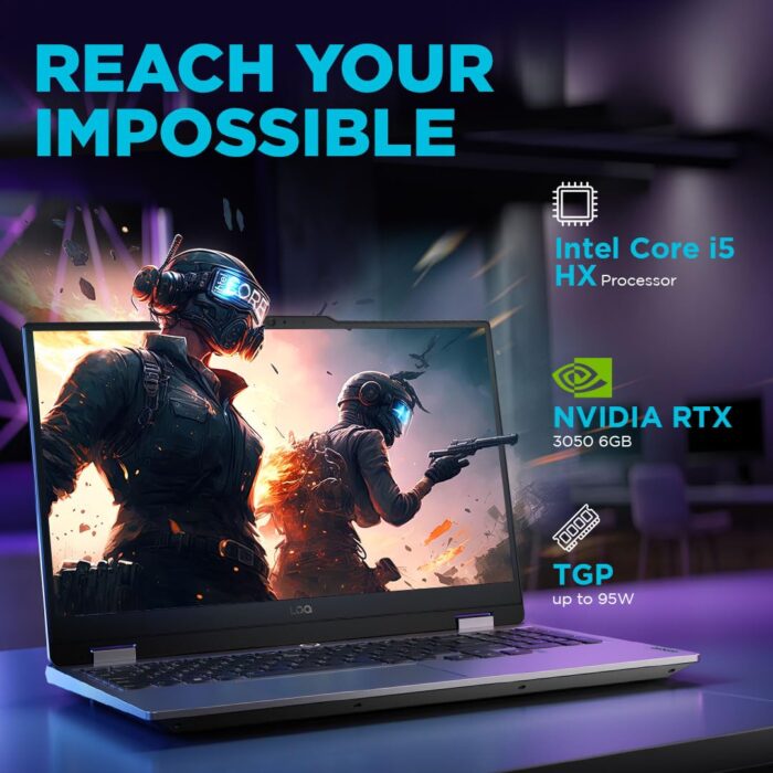 Lenovo Smartchoice LOQ, Intel Core i5-12450HX, 12th Gen, RTX 3050-6GB, 16GB RAM, 512GB SSD, FHD 144Hz 300Nits, 15.6"/39.6cm, Windows 11, MS Office 21, Grey, 2.4Kg, 83GS003UIN, Gaming Laptop - Image 4